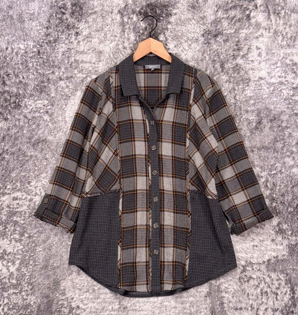 Habitat Clothes To Live In Top Small Womens Plaid Button Tunic Shirt